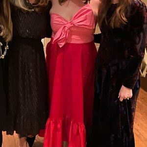 Anthropologie bow tie dress by hutch strapless red and pink